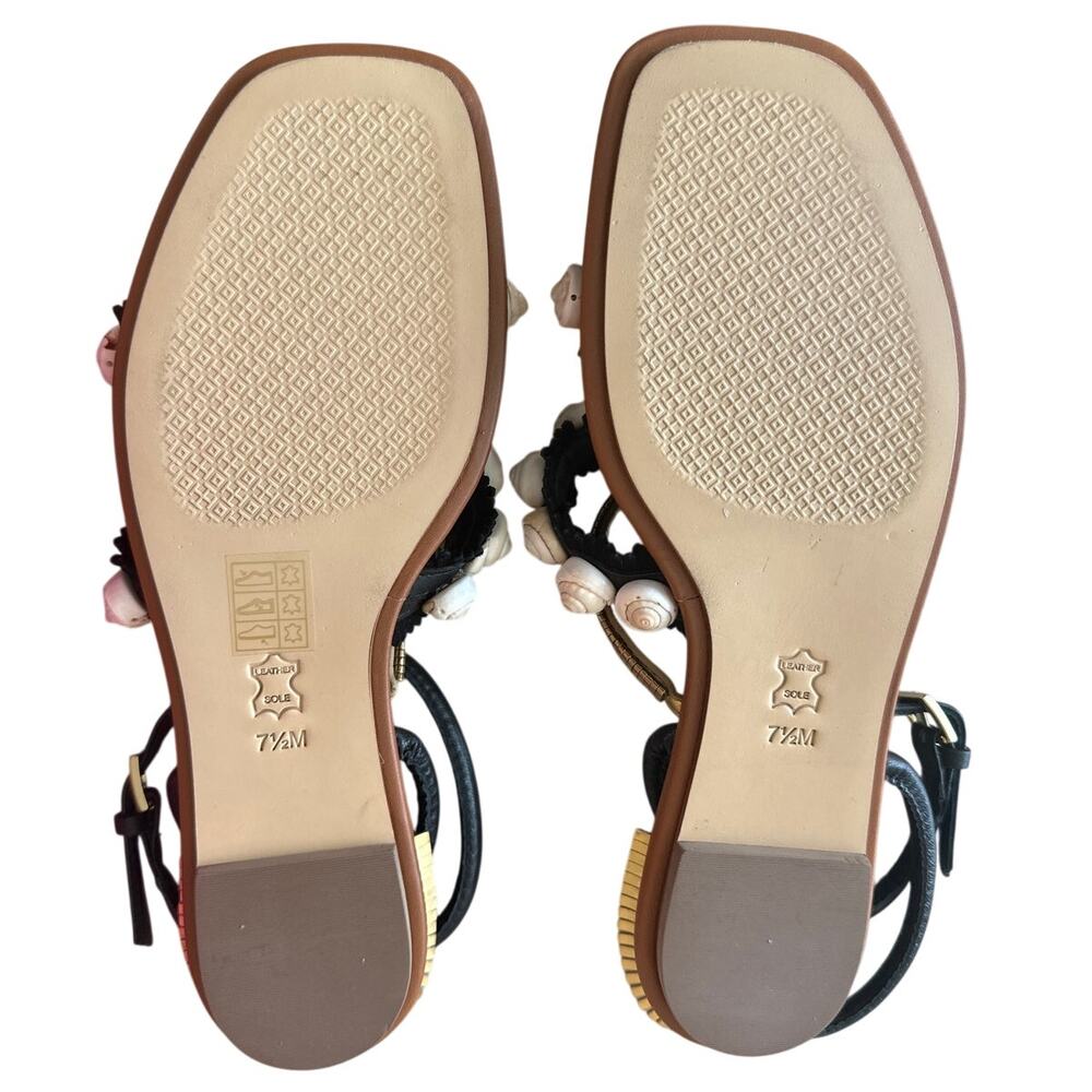 Tory Burch Sinclair Sandals Black Gold Seashell Flat 7.5 - Picture 6 of 11